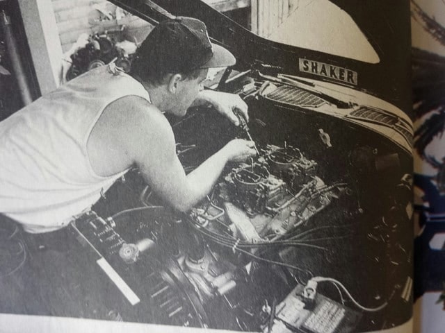 Greg Buhlinger working on the 426 Hemi — Shaker hood open.