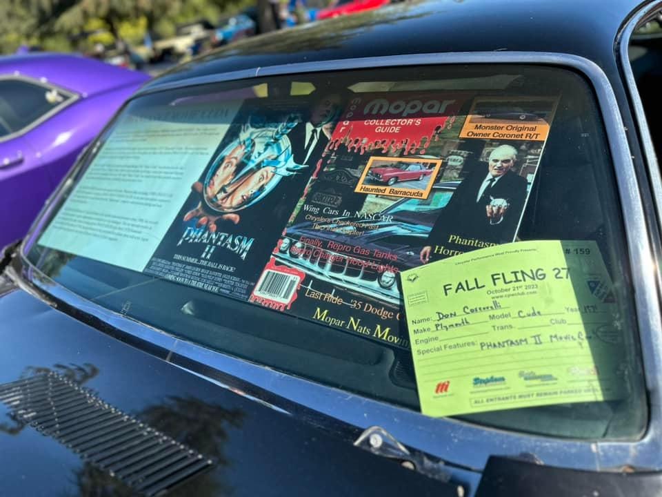 Fall Fling entry card — Don Coscarelli, Plymouth 'Cuda, Phantasm II Movie Car