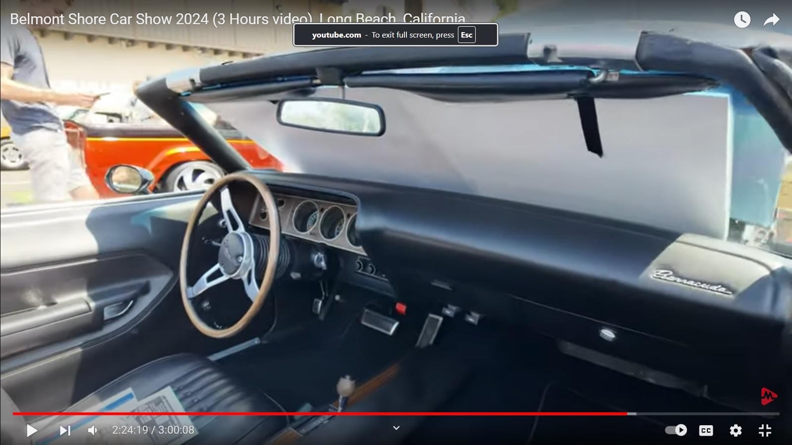 Belmont Shore Car Show — Phantasm III HemiCuda interior, Barracuda script dash, wood-rim wheel