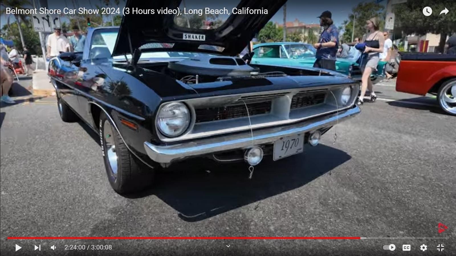Belmont Shore Car Show — Phantasm III HemiCuda front three-quarter, hood open