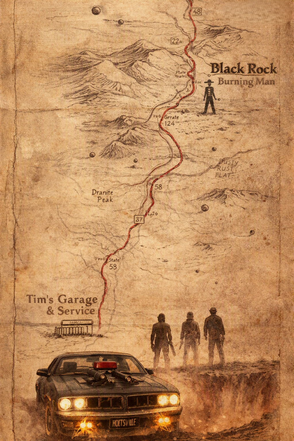RPC-6 mission map — Red Planet Cuda route north through the Nevada desert toward Black Rock