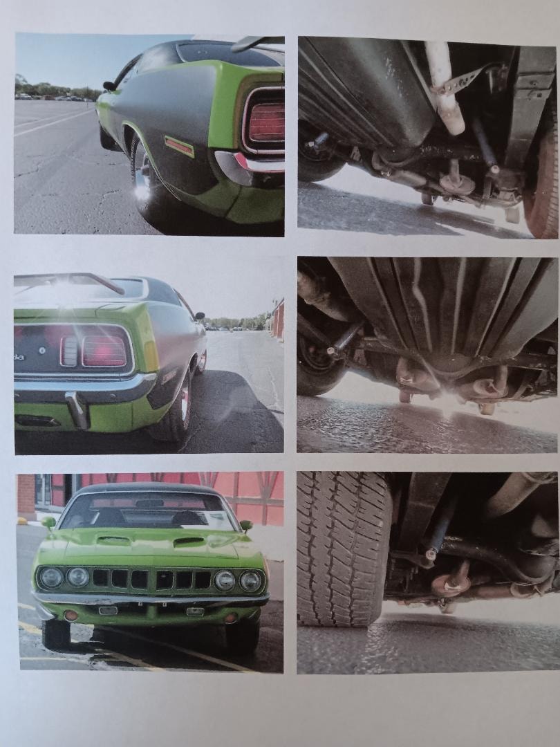 Imposter Cuda detail shots — rear quarter, taillight, undercarriage, and front grille