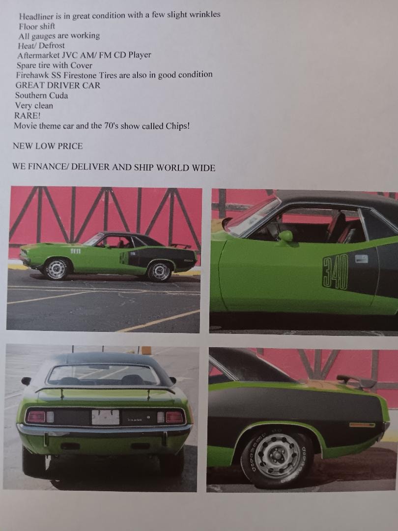Imposter Cuda exterior shots — front three-quarter and side profile with 340 callout stripe, Mundelein IL 2016